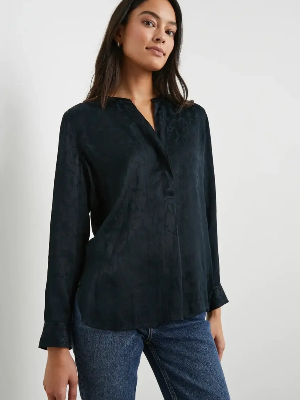 Rails Black Jacquard Split V Blouse